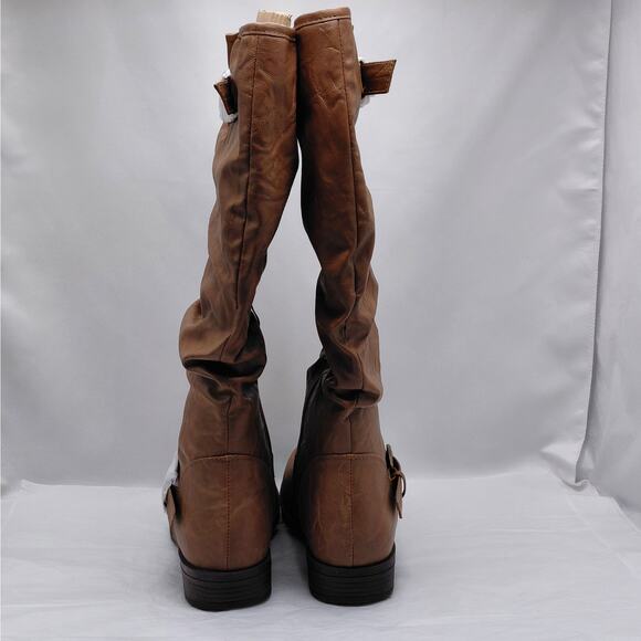 Journee Collection Women 10W Wide Calf Tan Knee High Slouch Riding Boots Buckle - Picture 7 of 11